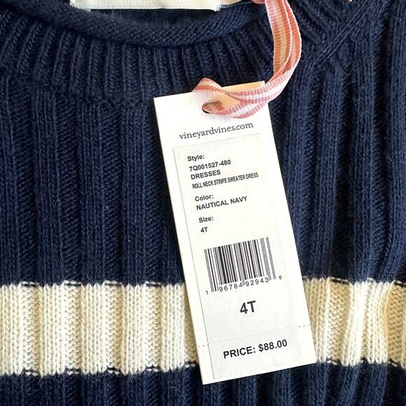 VINEYARD VINES Girls Striped Sweater Dress Navy‎ White Size 4T NWT - Picture 4 of 6